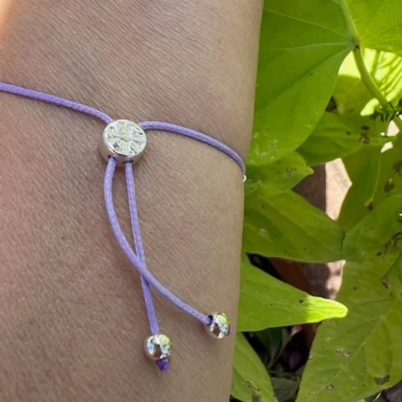 Tory Burch Lilac Beaded Slider Bracelet w/silver accents - NEW - Picture 2 of 3